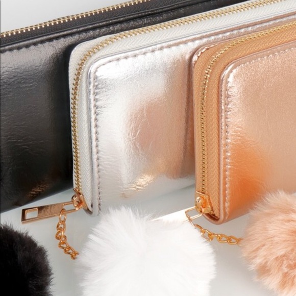 Elle Metallic Rose Gold Zipper Wallet w/ Pom Pom - Picture 5 of 6